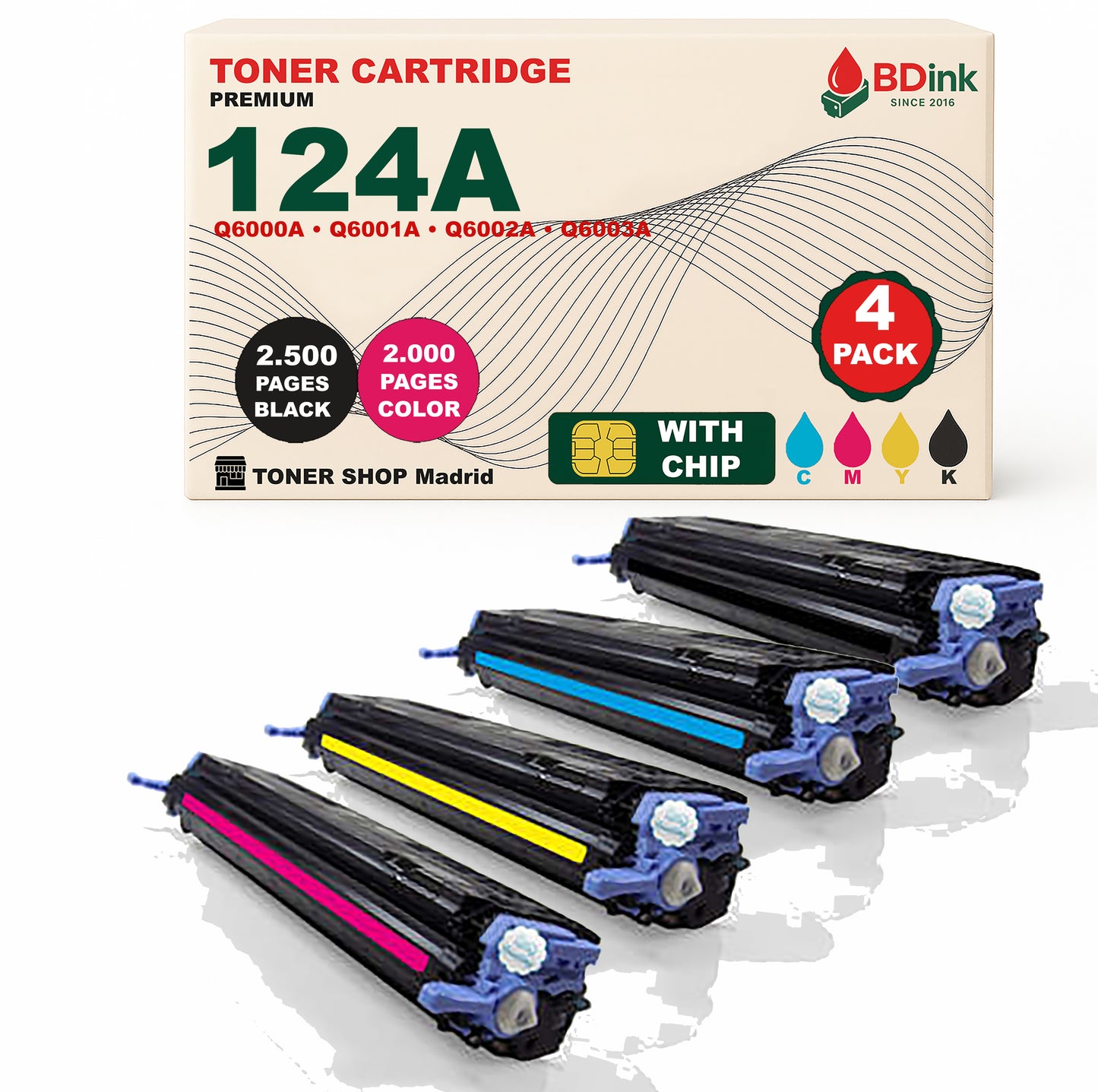 BDink Tóner Compatible HP 124A (Pack 4 CMYK) Q6000A Q6001A Q6002A Q6003A