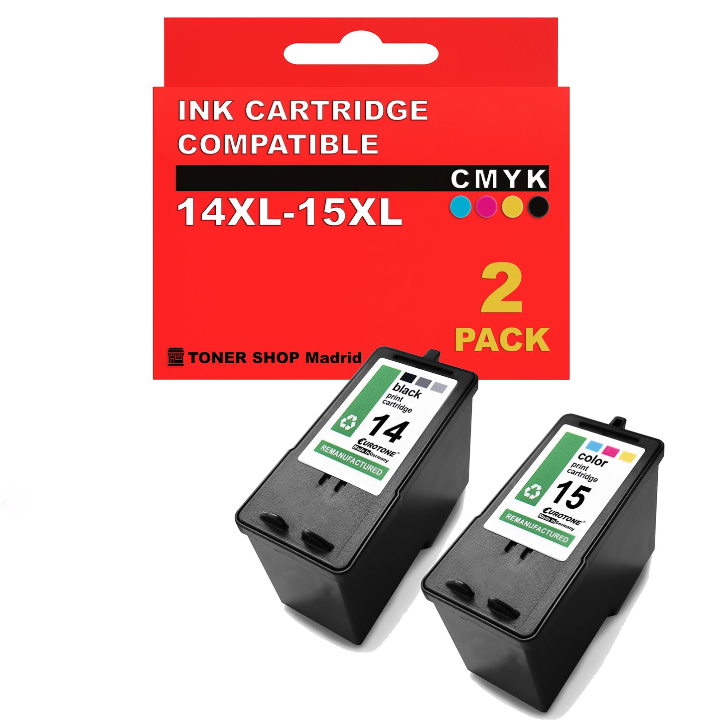 BDink Cartuchos Tinta Compatible con Lexmark 14XL Negro y 15XL Color (Pack 2)