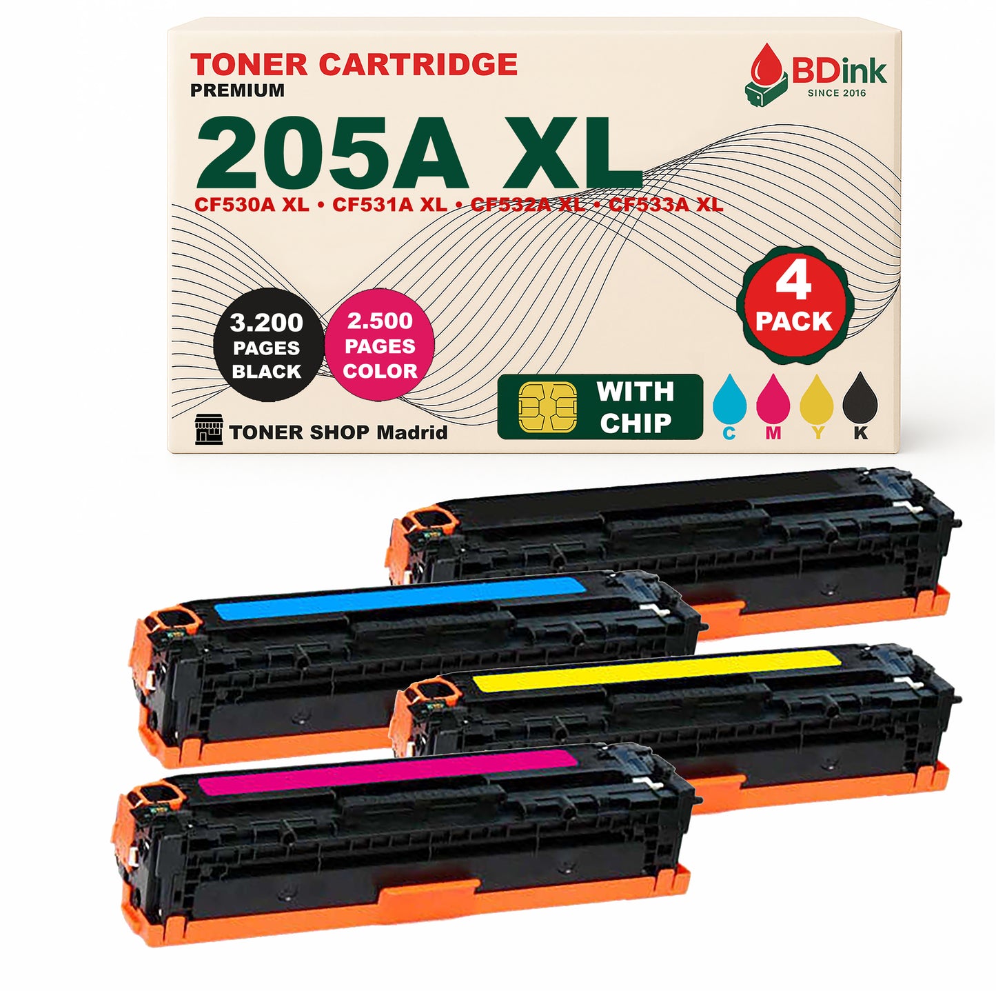 BDink Tóner Compatible HP 205A XL (Pack 4 CMYK) CF530A CF531A CF532A CF533A