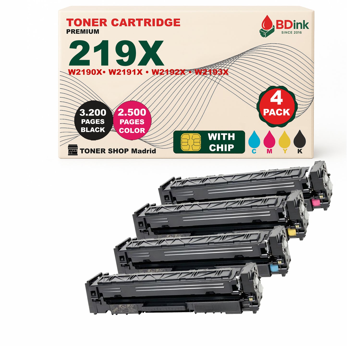 BDink Tóner Compatible HP 219X (Pack 4 CMYK) W2190X W2191X W2192X W2193X