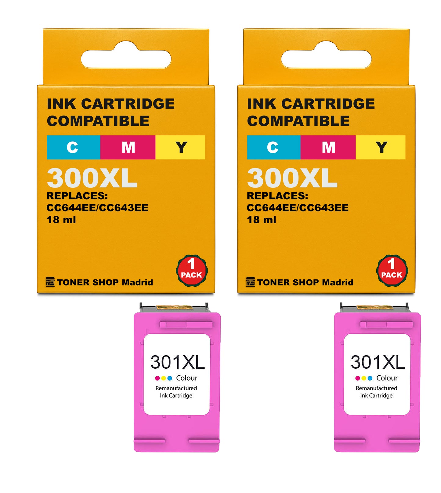 BDink Cartuchos Tinta Remanufacturados HP 300XL Negro y HP 300XL Color (Pack 2)