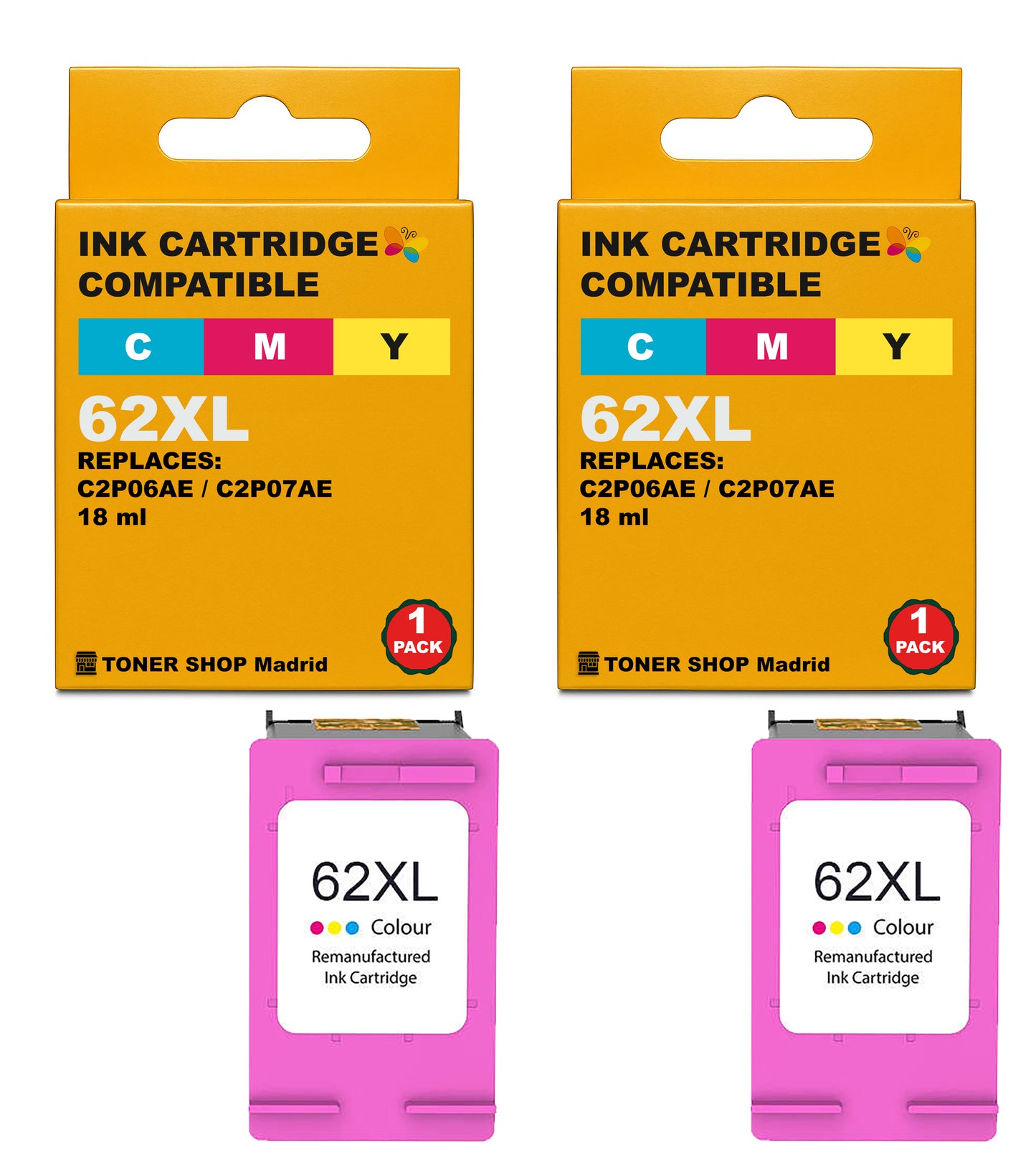 BDink Cartuchos Tinta Remanufacturados HP 62XL Negro y Color (Pack 2)
