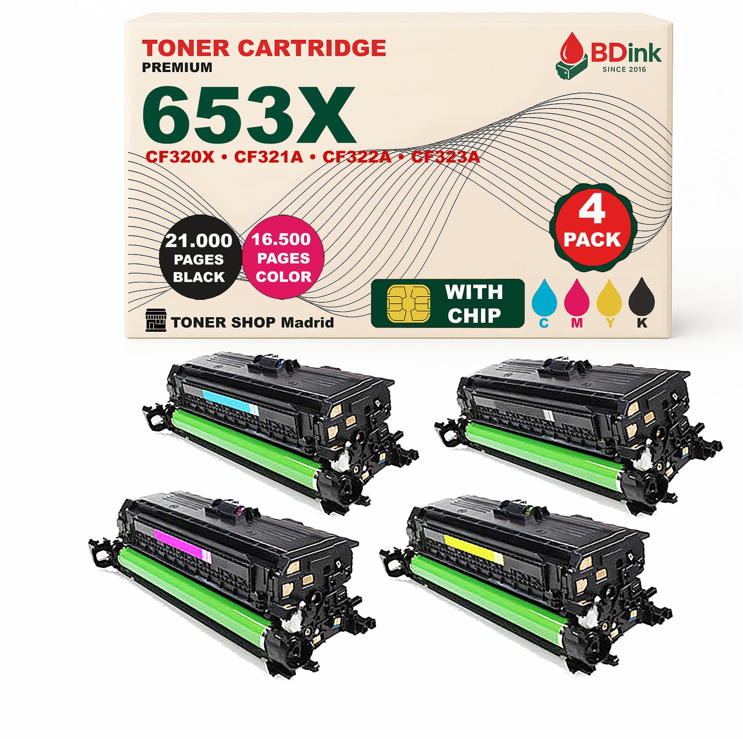 BDink Tóner Compatible HP 653X (Pack 4 CMYK) CF320X CF321A CF322A CF323A