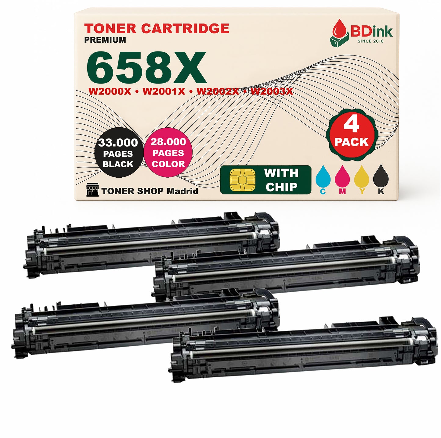 BDink Tóner Compatible HP 658X (Pack 4 CMYK) W2000X W2001X W2002X W2003X