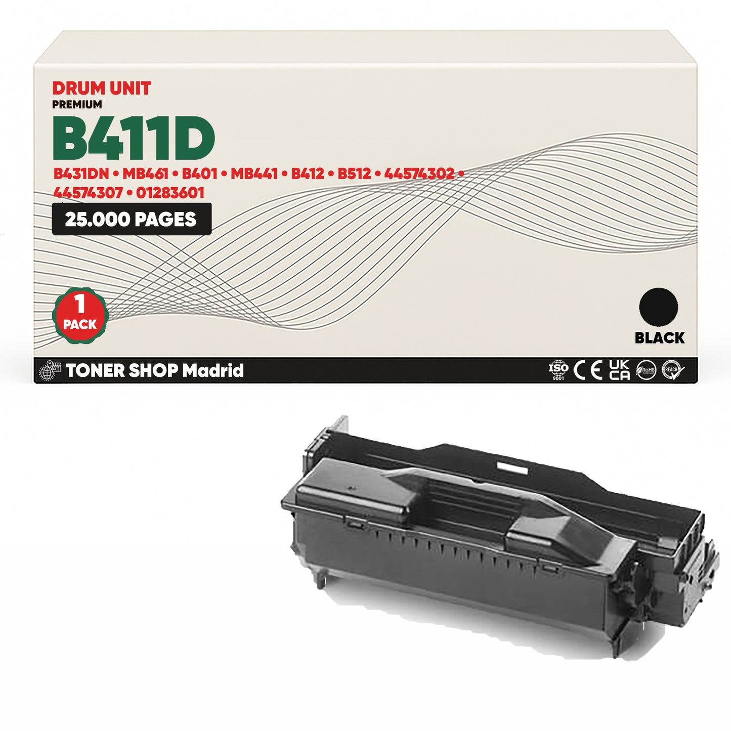 BDink Tambor de Imagen Compatible OKI B411D/B431DN/MB461/B401/MB441 (Drum)