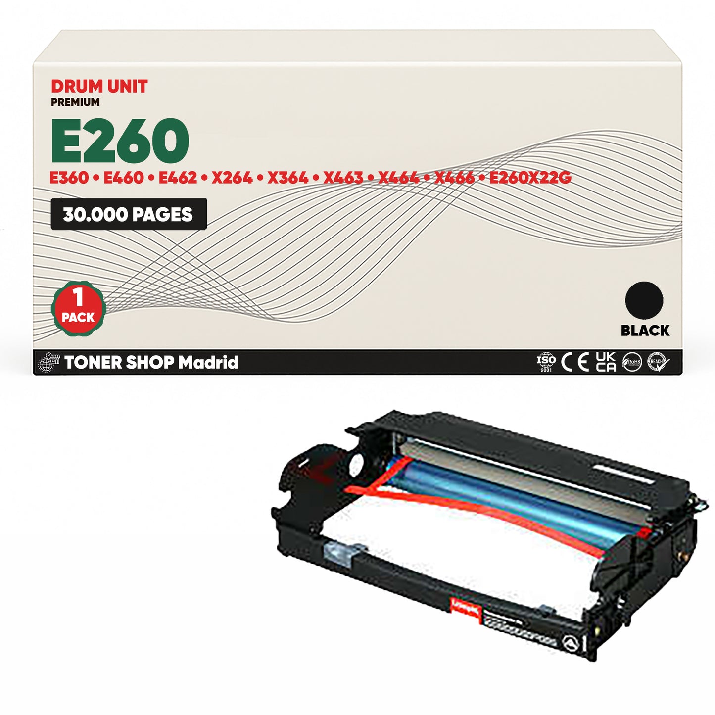 BDink Tambor de Imagen Compatible Lexmark E260/E360 Negro (Drum)