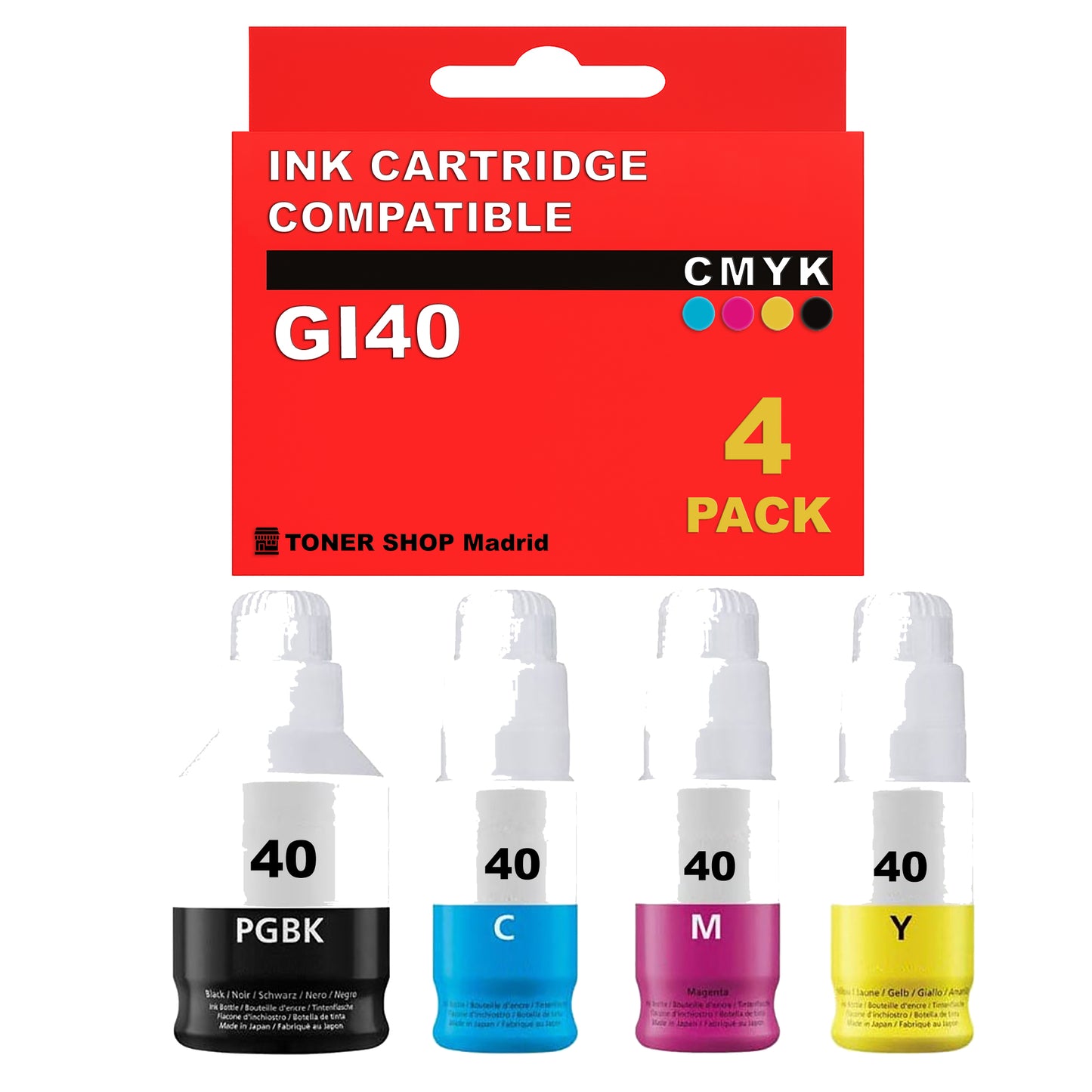 BDink Botellas Tinta Compatible con Canon GI40 Series (Pack 4) - Alta Capacidad