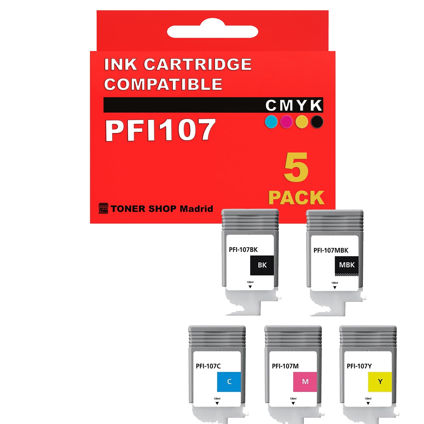 BDink Cartuchos Tinta Compatible con Canon PFI107 (Pack 5)