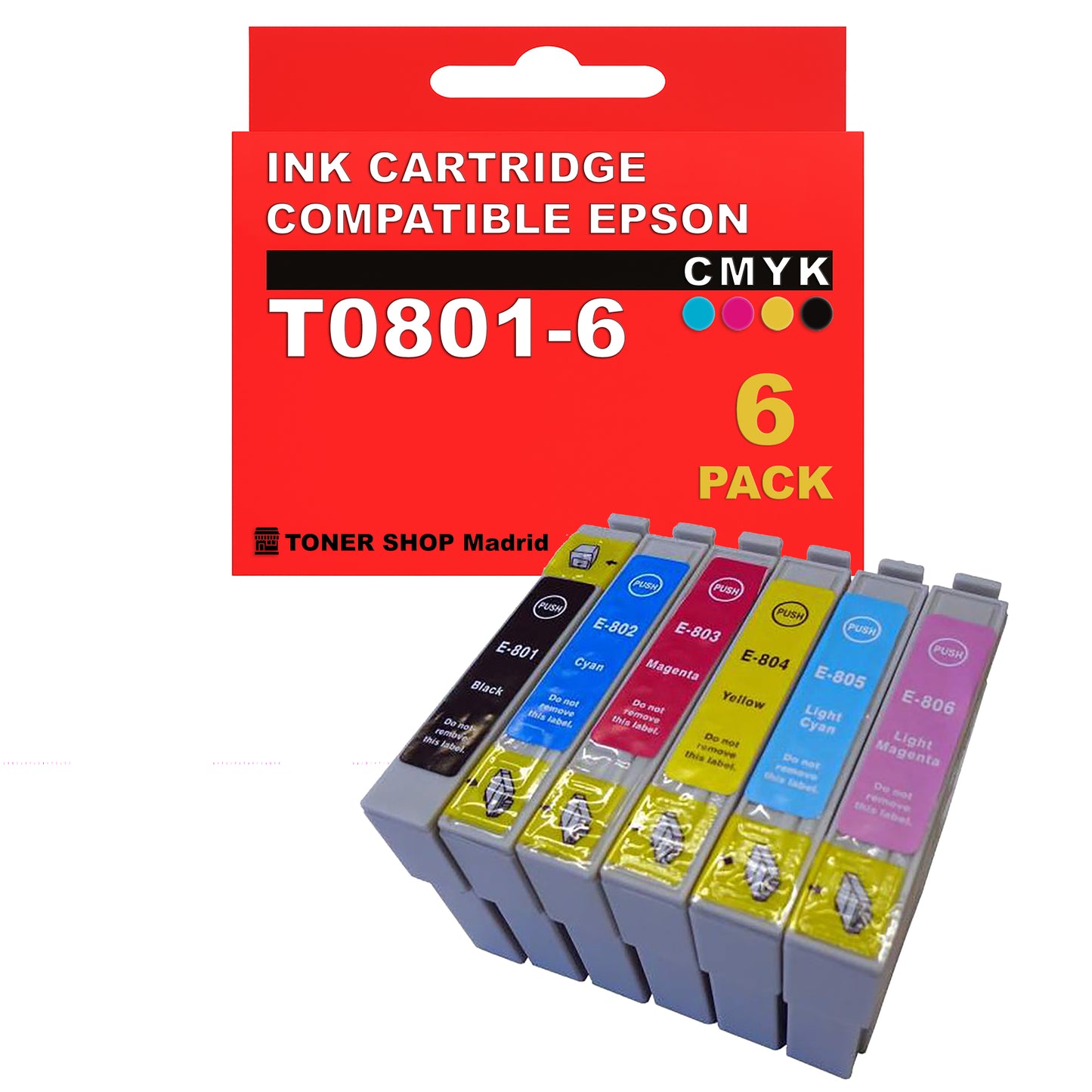 BDink Cartuchos Tinta Compatible Epson T0801 a T0806 (Pack 6)