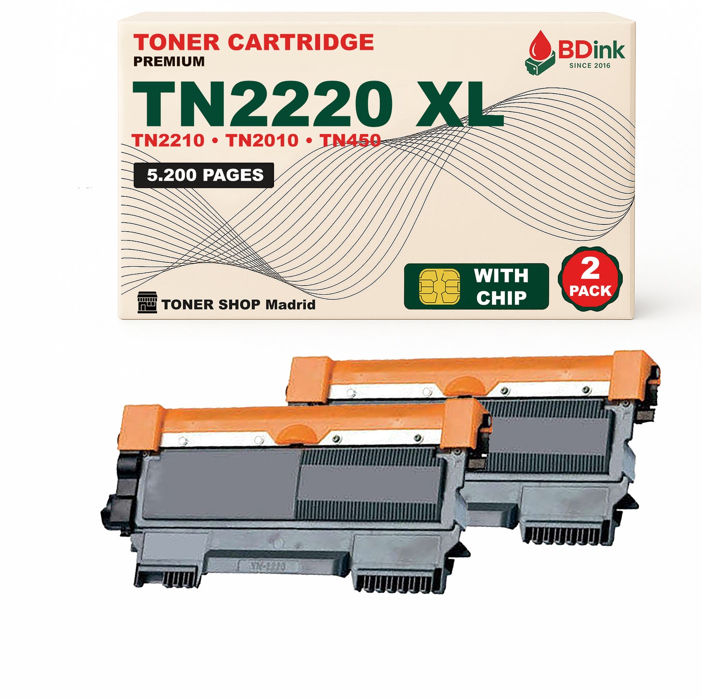 BDink Cartucho Tóner Compatible Brother TN2220 XL TN2210 XL Negro