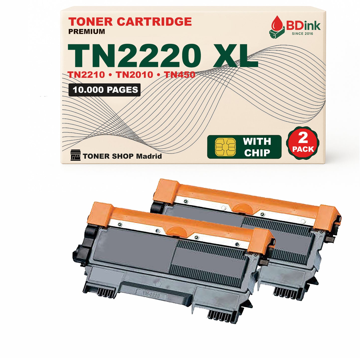 Cartucho Tóner Compatible Brother TN2220 TN2210 Negro 10K Páginas