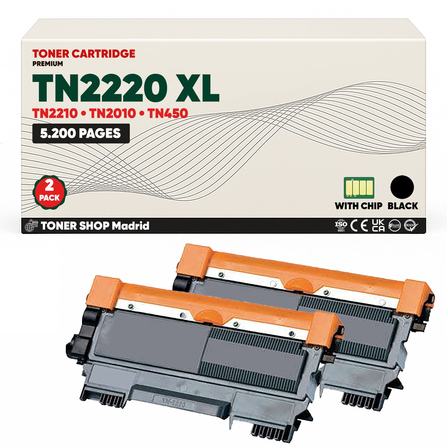 BDink Cartucho Tóner Compatible Brother TN2220 XL TN2210 XL Negro