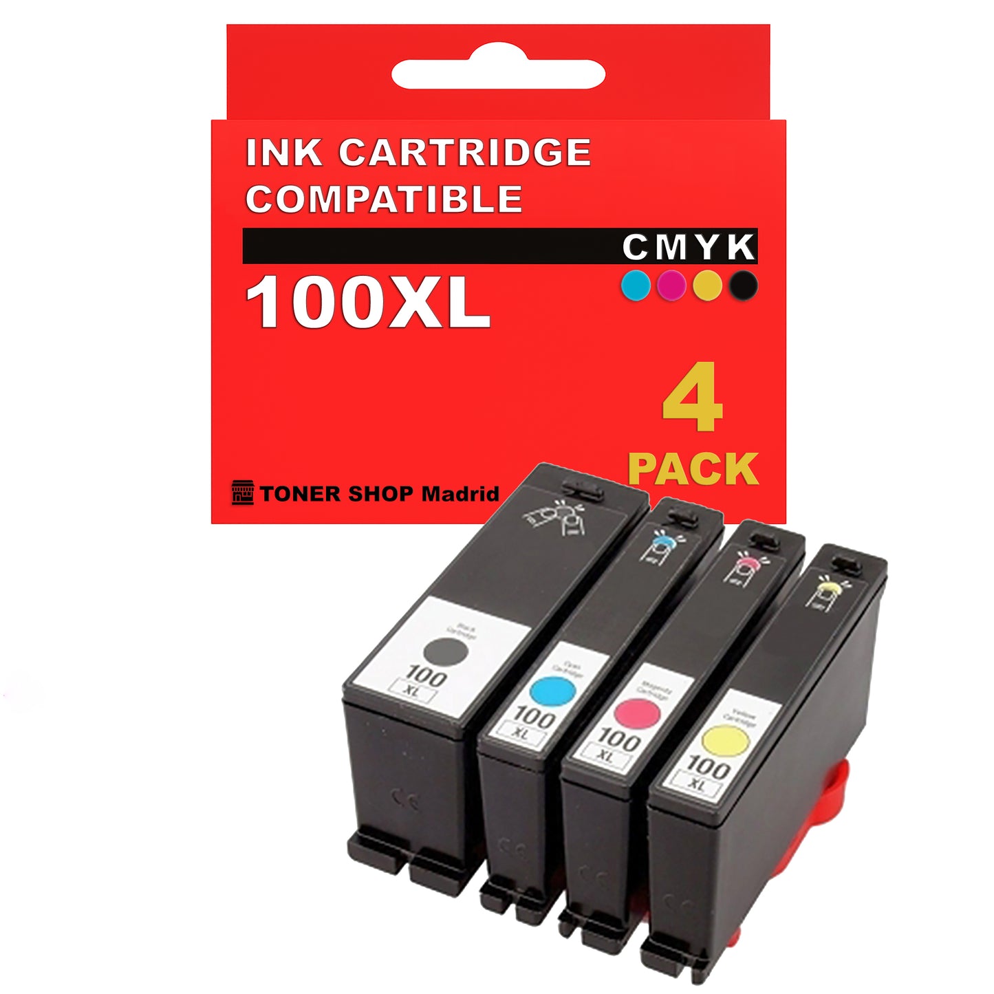 BDink Cartuchos Tinta Compatible con Lexmark 100XL Negro, Cyan, Magenta y Amarillo (Pack 4)
