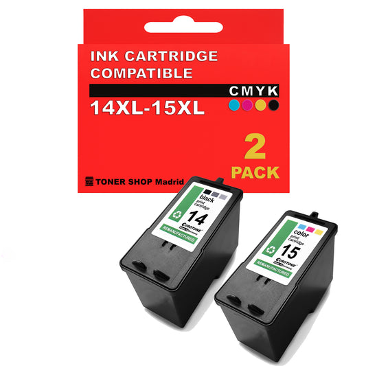 BDink Cartuchos Tinta Compatible con Lexmark 14XL Negro y 15XL Color (Pack 2)