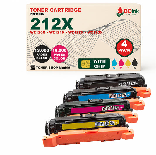 BDink Tóner Compatible HP 212X (Pack 4 CMYK) W2120X W2121X W2122X W2123X