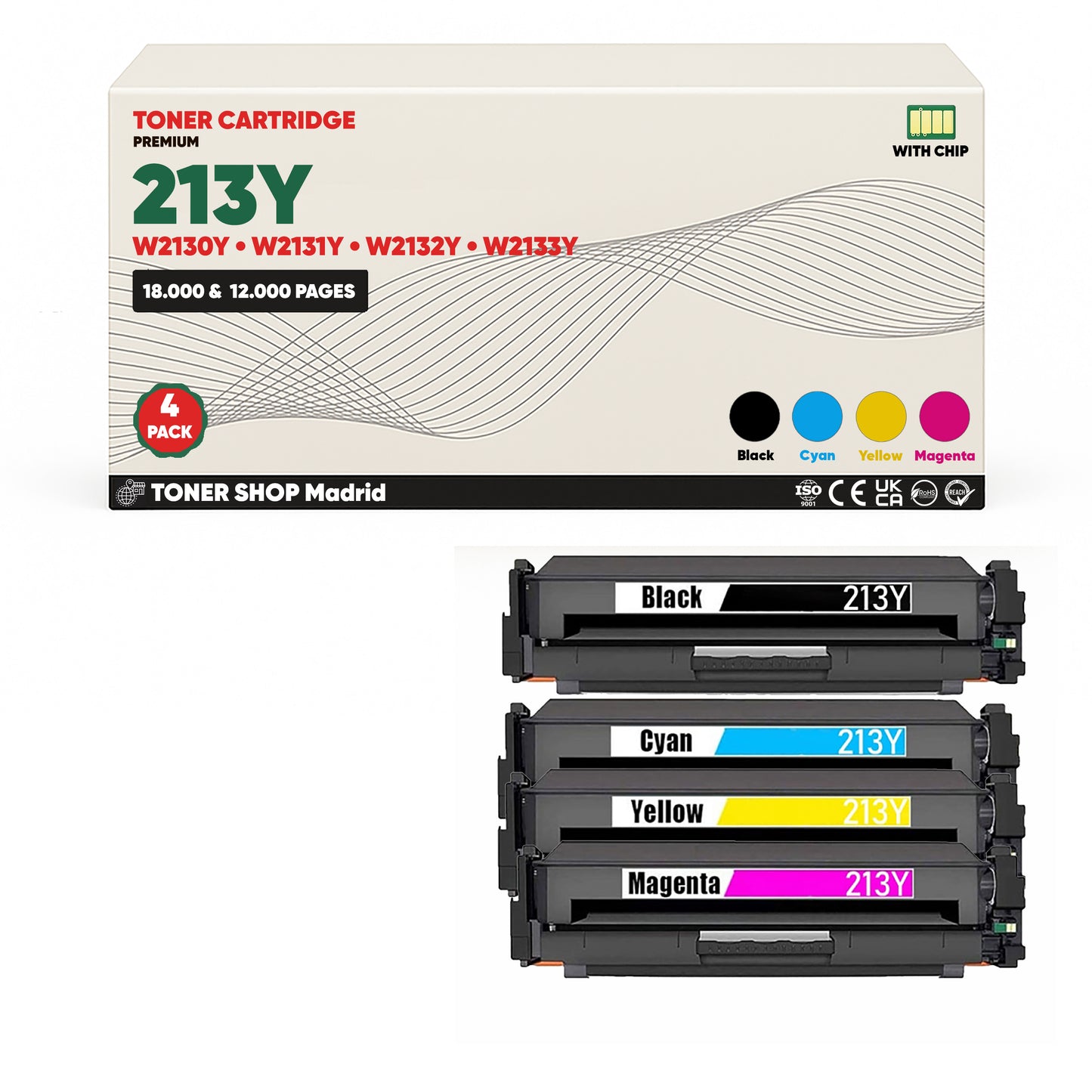 BDink Tóner Compatible HP 213Y (Pack 4 CMYK) W2130Y W2131Y W2132Y W2133Y