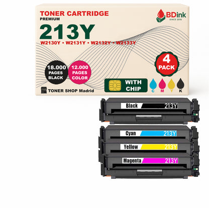 BDink Tóner Compatible HP 213Y (Pack 4 CMYK) W2130Y W2131Y W2132Y W2133Y