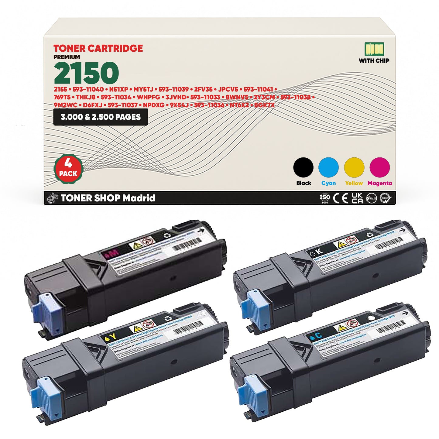 BDink Cartucho/s Tóner Compatible/s Dell 2150/2155 CMYK (Pack 4)