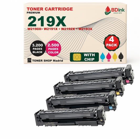 BDink Tóner Compatible HP 219X (Pack 4 CMYK) W2190X W2191X W2192X W2193X