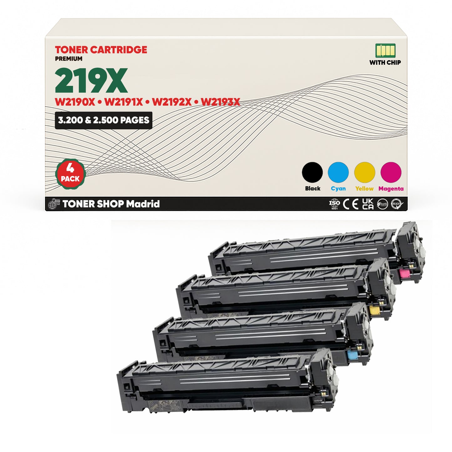BDink Tóner Compatible HP 219X (Pack 4 CMYK) W2190X W2191X W2192X W2193X
