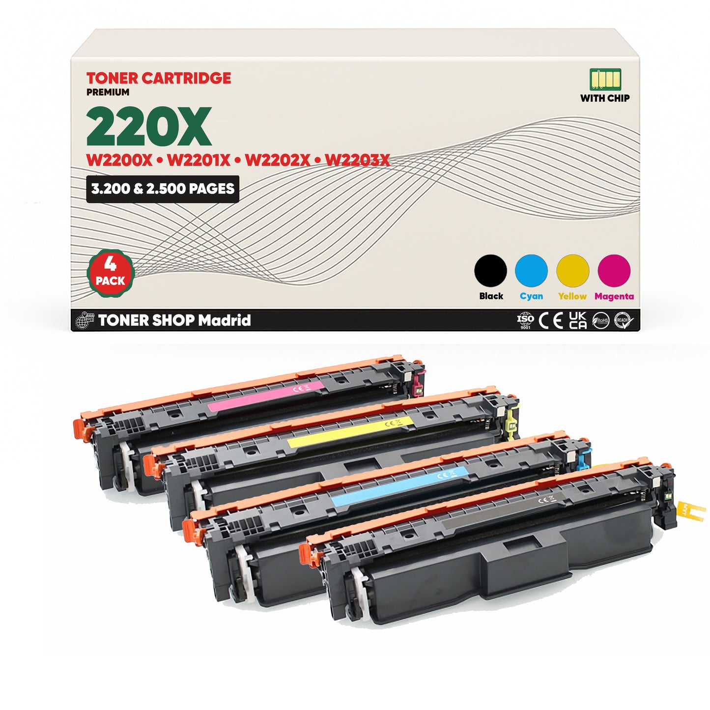 BDink Tóner Compatible HP 220X (Pack 4 CMYK) W2200X W2201X W2202X W2203X