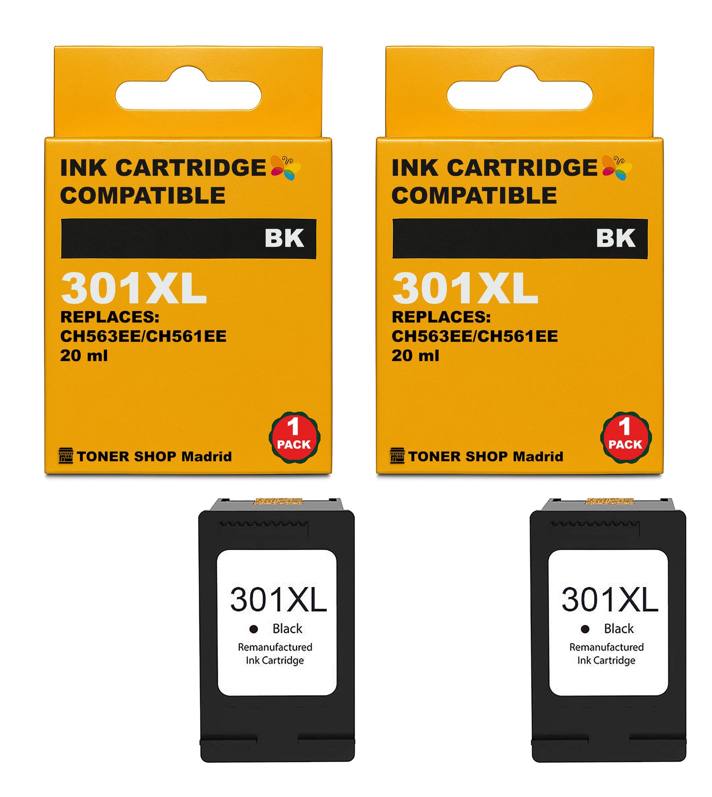 BDink Cartuchos Tinta Remanufacturados HP 301XL Negro y Color (Pack 2)