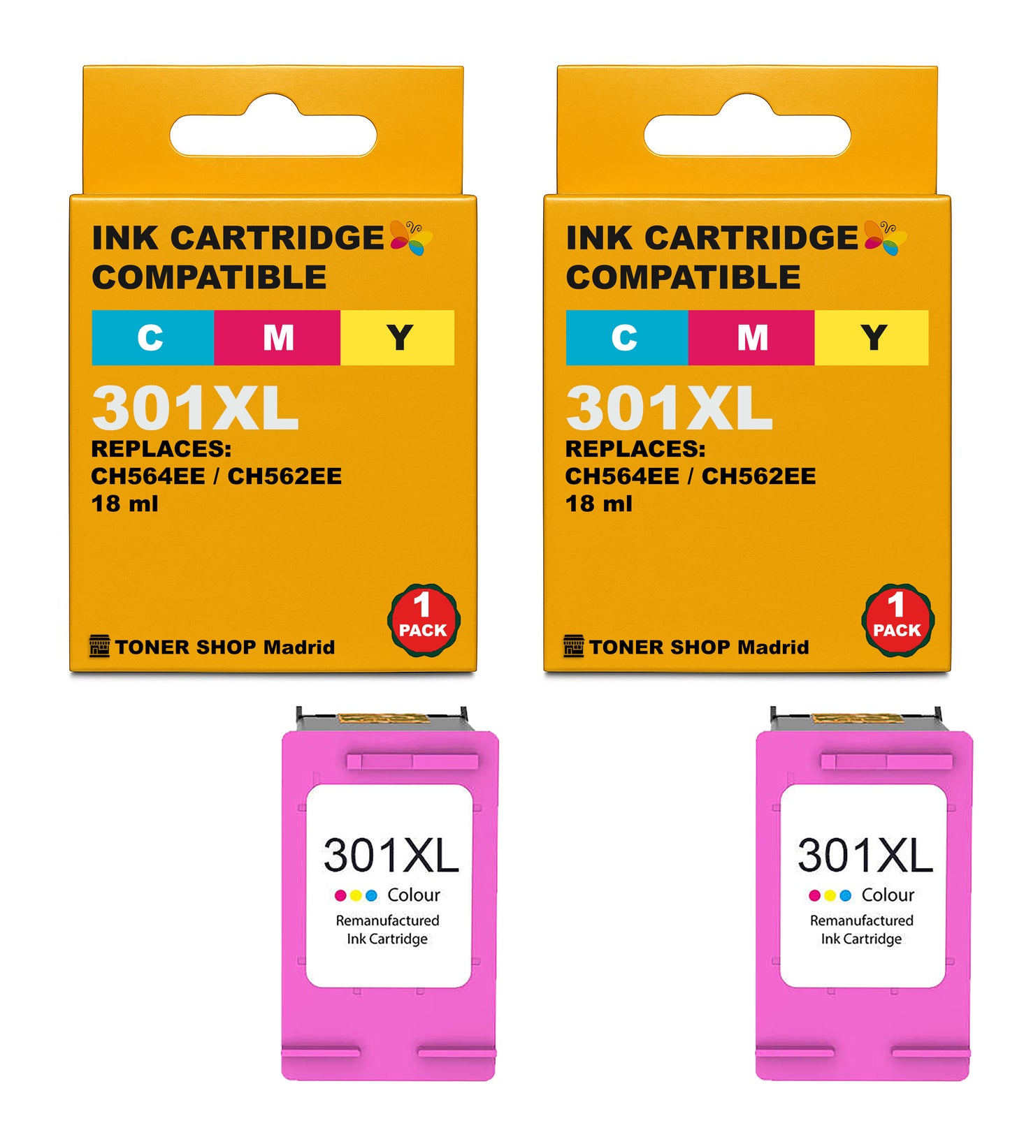 BDink Cartuchos Tinta Remanufacturados HP 301XL Negro y Color (Pack 2)