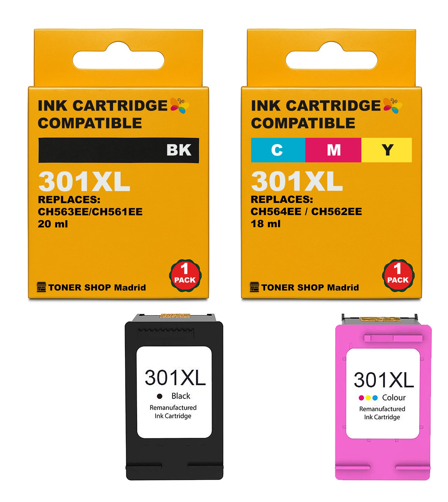 BDink Cartuchos Tinta Remanufacturados HP 301XL Negro y Color (Pack 2)