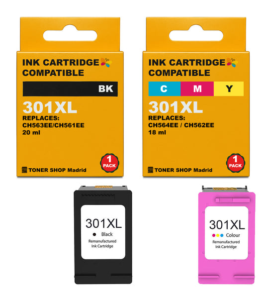 BDink Cartuchos Tinta Remanufacturados HP 301XL Negro y Color (Pack 2)