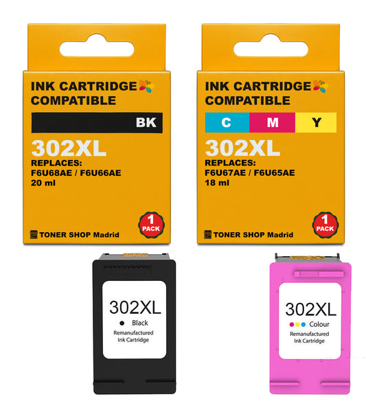 BDink Cartuchos Tinta Remanufacturados HP 302XL Negro y Color (Pack 2)