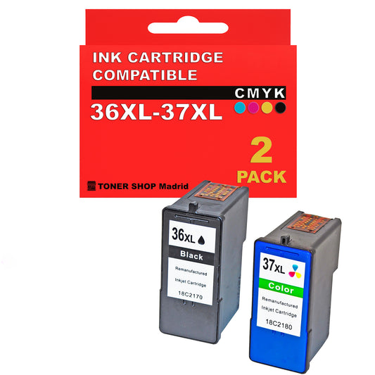 BDink Cartuchos Tinta Compatible con Lexmark 36XL Negro y 37XL Color (Pack 2)