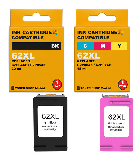 BDink Cartuchos Tinta Remanufacturados HP 62XL Negro y Color (Pack 2)