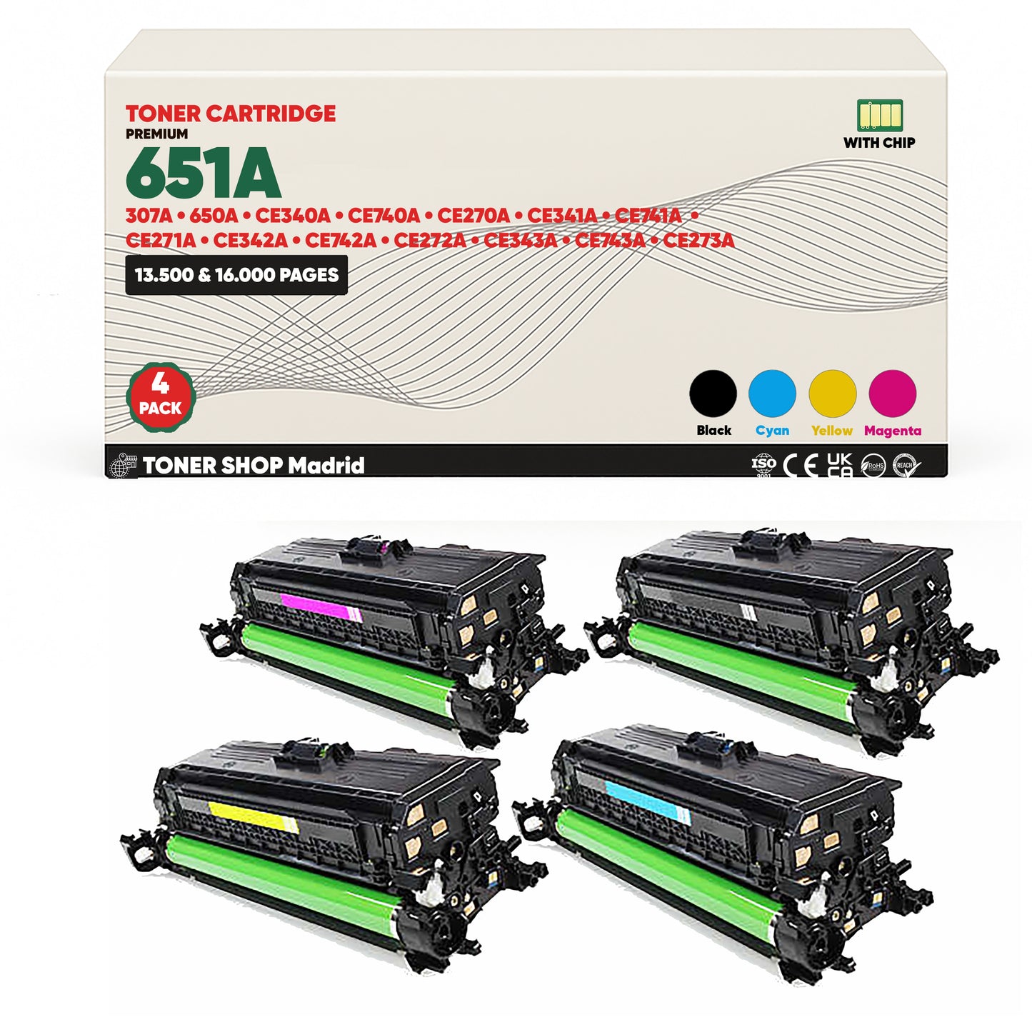 BDink Cartucho Tóner Compatible HP  651A/307A/650A CMYK (Pack 4)