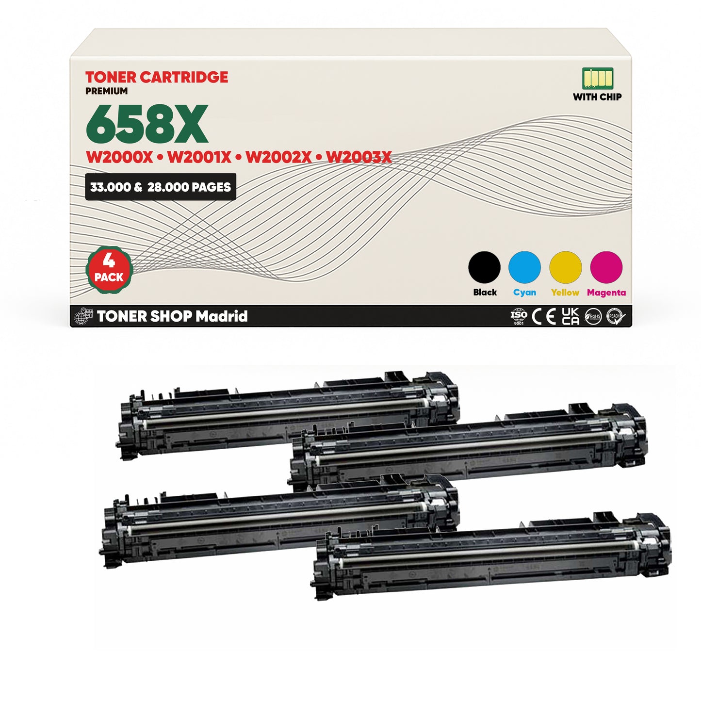 BDink Tóner Compatible HP 658X (Pack 4 CMYK) W2000X W2001X W2002X W2003X