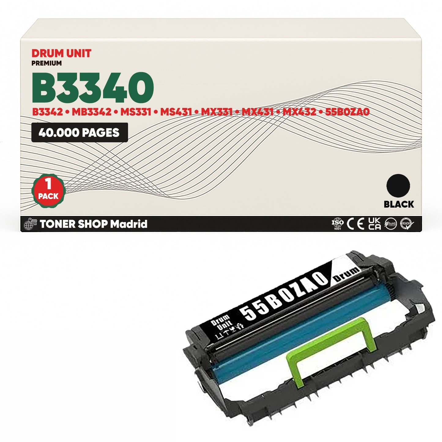 BDink Tambor Imagen Compatible Lexmark B3340 Negro (Drum)