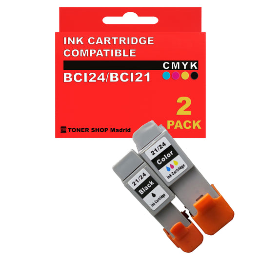 BDink Cartuchos Tinta Compatible con Canon BCI24/BCI21 Negro y Color (Pack 2)