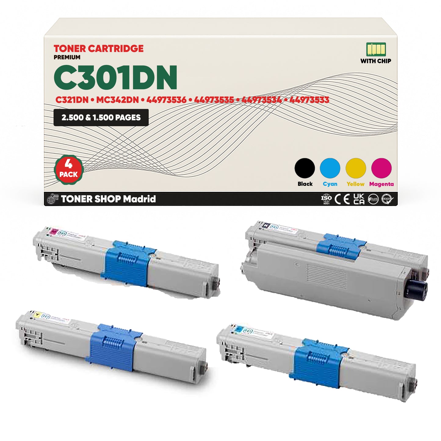 BDink Tóner Compatible OKI C301DN/C321DN/MC342DN (Pack 4 CMYK)