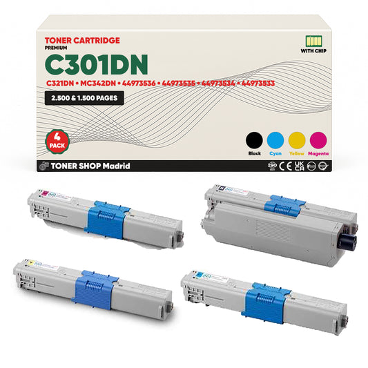 BDink Tóner Compatible OKI C301DN/C321DN/MC342DN (Pack 4 CMYK)