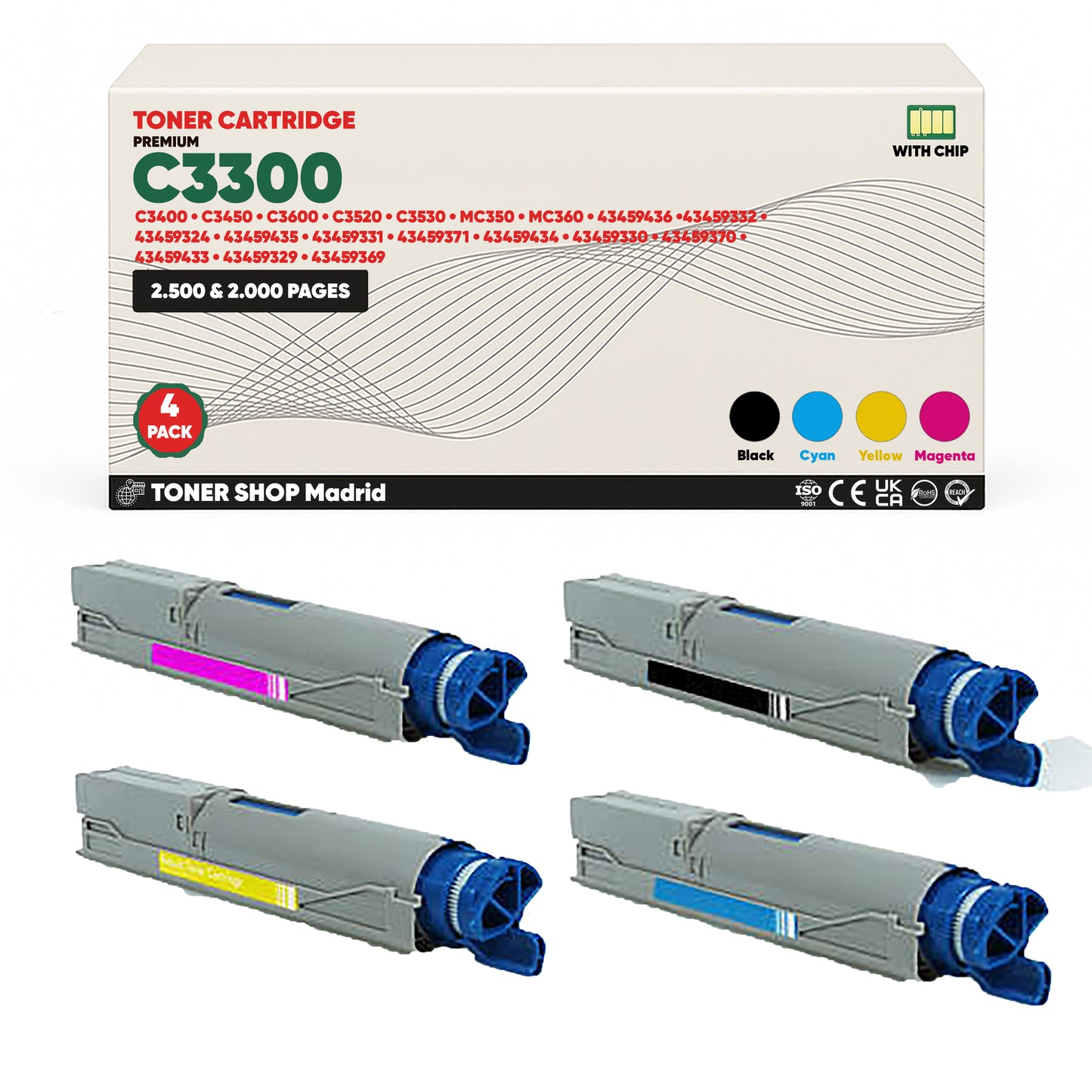 BDink Tóner Compatible OKI C3300/C3400/MC350/MC360 (Pack 4 CMYK)