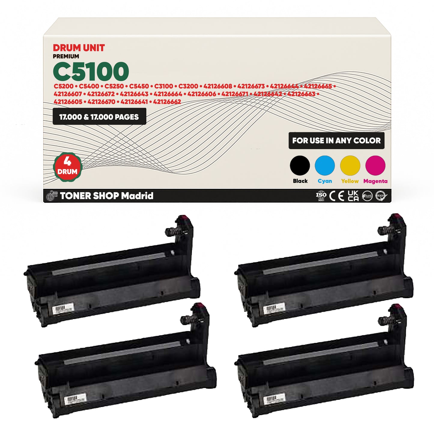 BDink Tambor de Imagen Compatible OKI C5100/C5200/C5400/C5250/C5450/C3100 (Pack 4 CMYK) Drum
