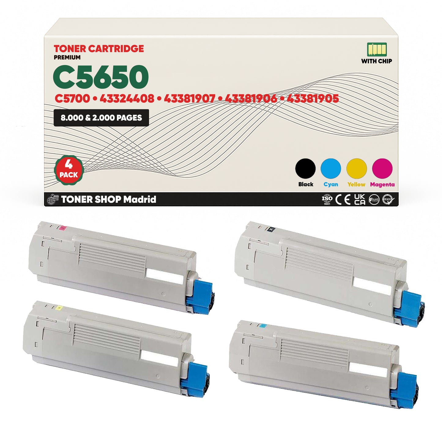 BDink Cartuchos Tóner Compatibles OKI C5650/C5750 CMYK (Pack 4)