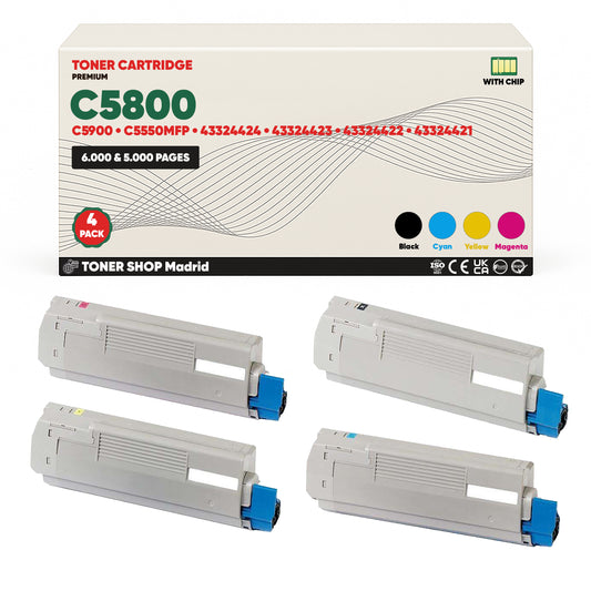 BDink Cartuchos Tóner Compatibles OKI C5800/C5900/C5550 CMYK (Pack 4)