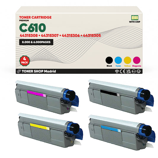 BDink Cartuchos Tóner Compatibles OKI C610 CMYK (Pack 4)