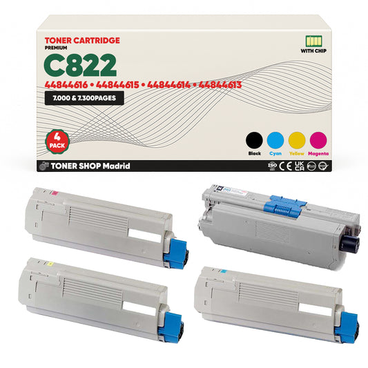 BDink Cartuchos Tóner Compatibles OKI C822 CMYK (Pack 4)