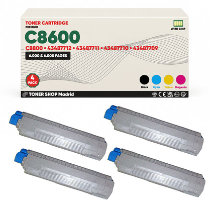 BDink Cartuchos Tóner Compatibles OKI C8600/C8800 CMYK (Pack 4)