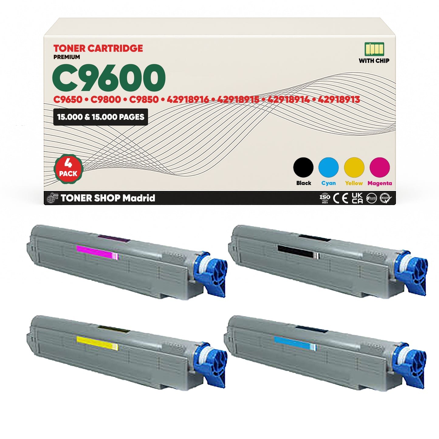 BDink Cartuchos Tóner Compatibles OKI C9600/C9650/C9800/C9850 CMYK (Pack 4)