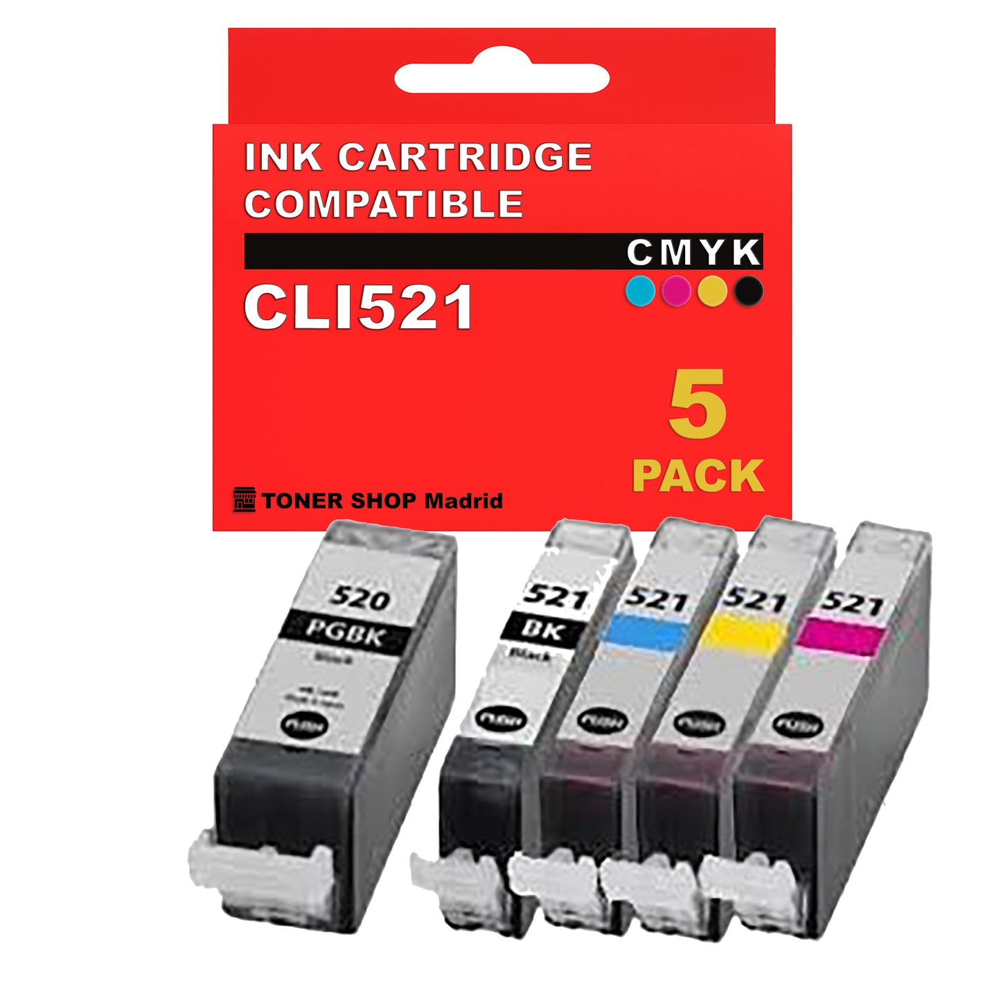 BDink Cartuchos Tinta Compatible con Canon CLI521 CMYK (Pack 5)