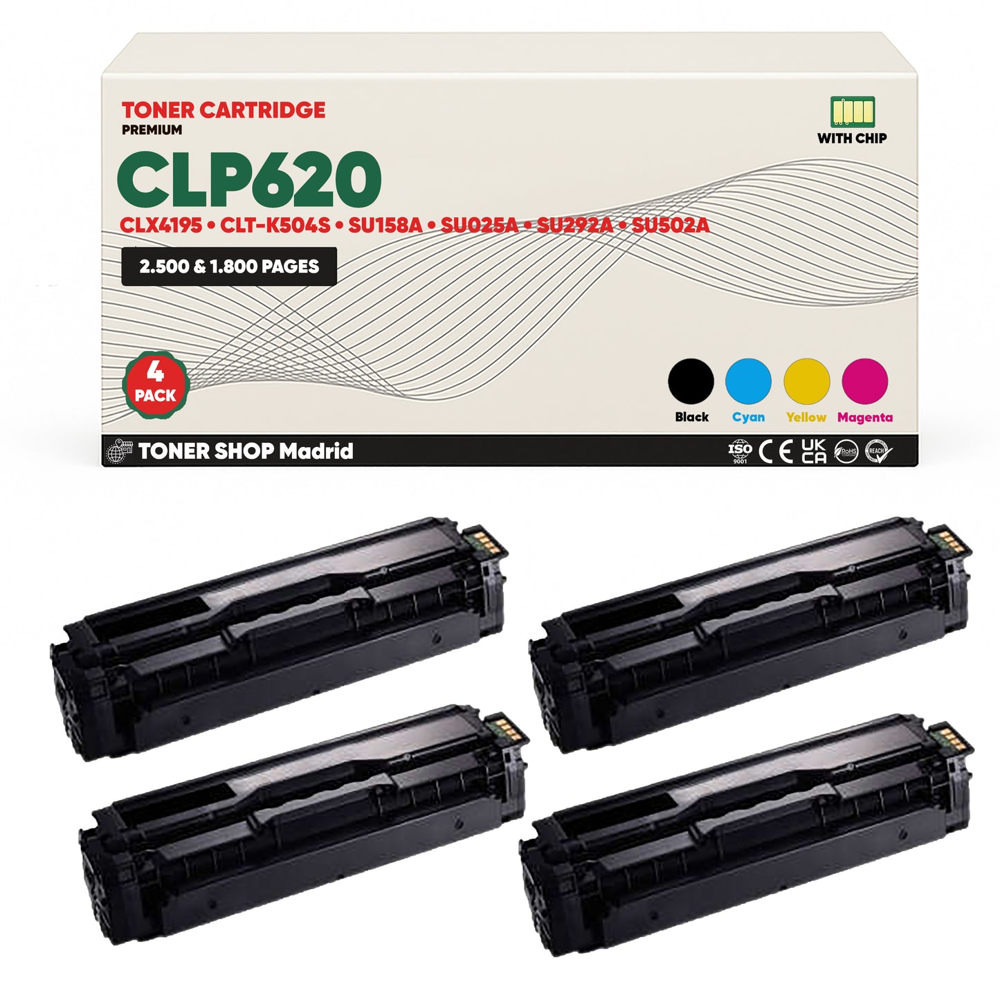 BDink Cartucho de Toner Compatible Samsung CLP620 (Pack 4) CMYK