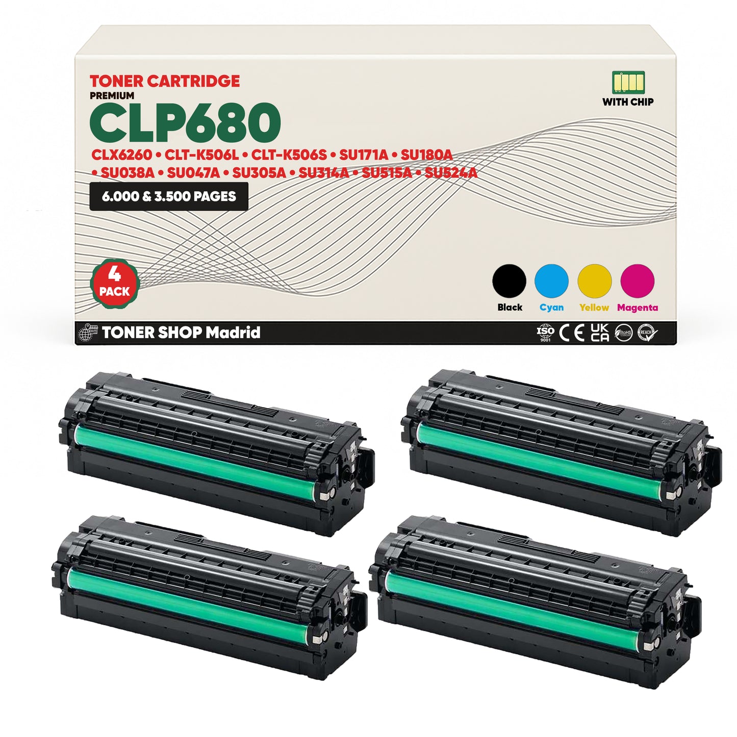 BDink Cartucho de Toner Compatible Samsung CLP680 (Pack 4) CMYK