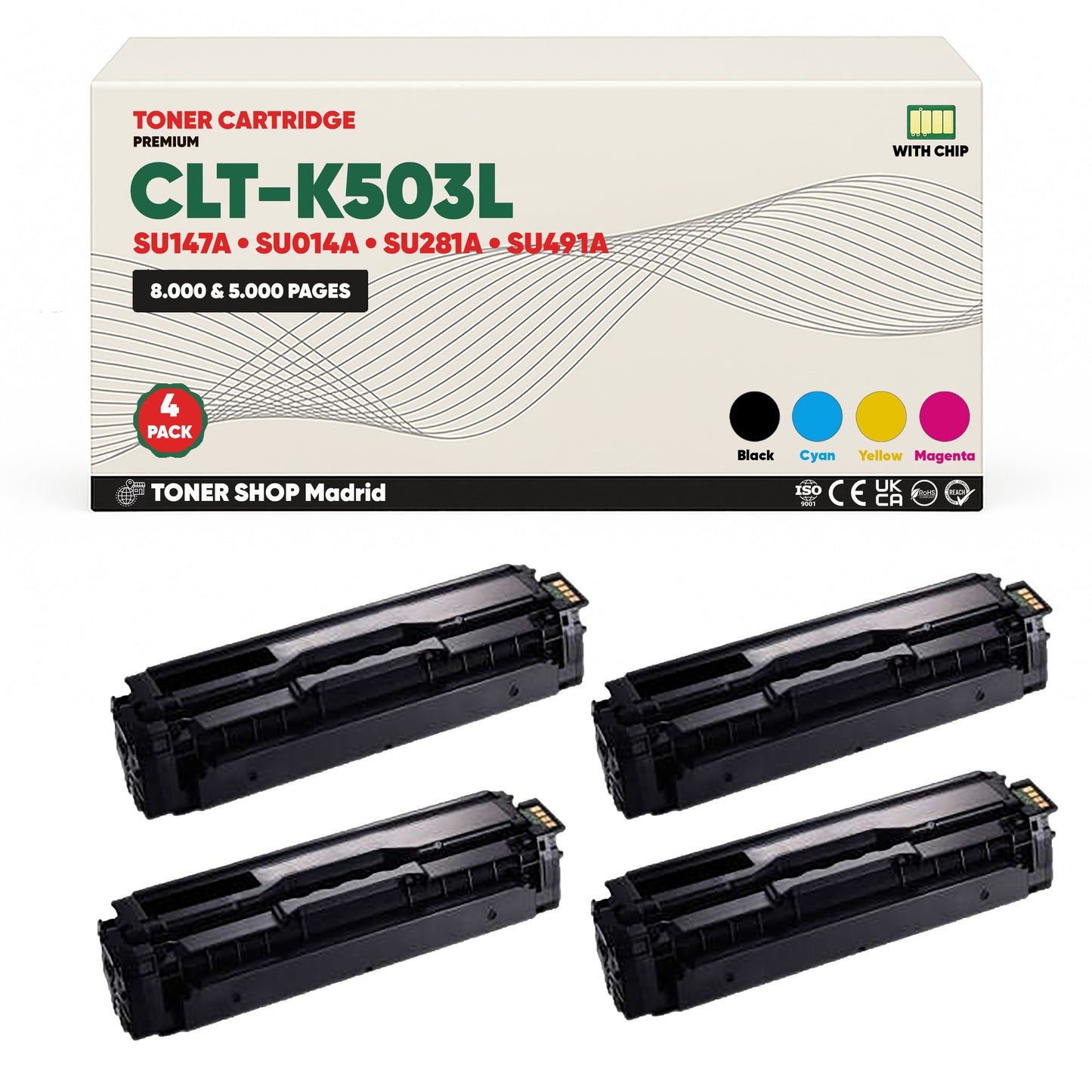 BDink Cartucho de Toner Compatible Samsung CLT-K503L (Pack 4) CMYK